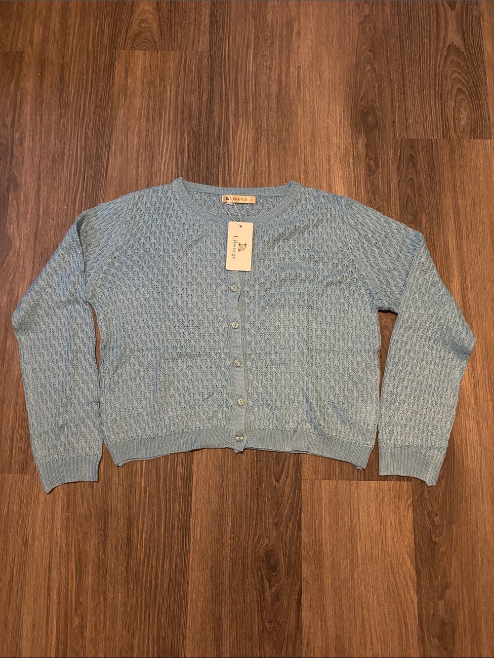 Light Blue Knit Button-Front Cardigan